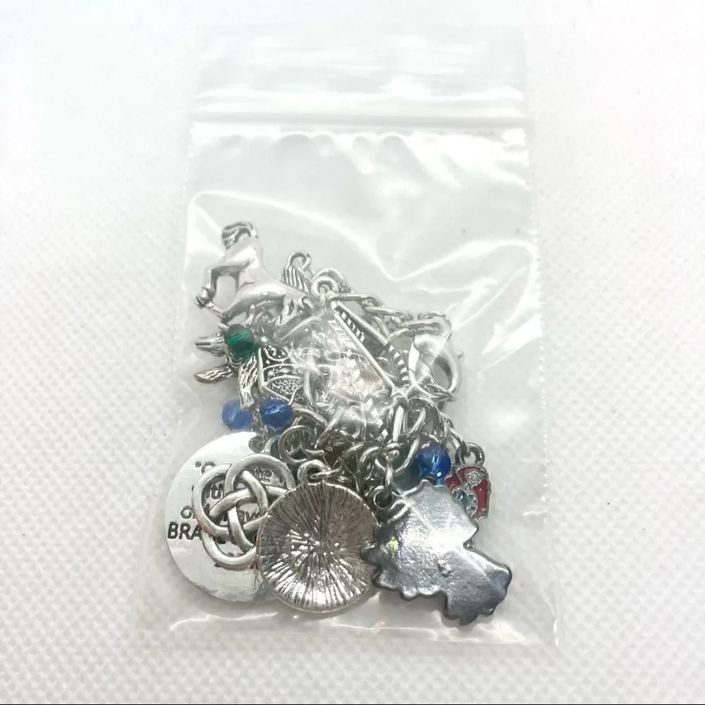 Brave Inspired Charm Bracelet Merida Celtic Knot Bear Bow Crown Silver Tone